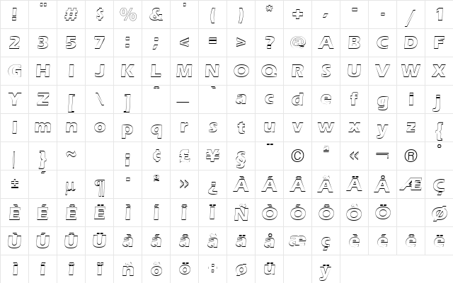 Eras Outline Regular  glyph index