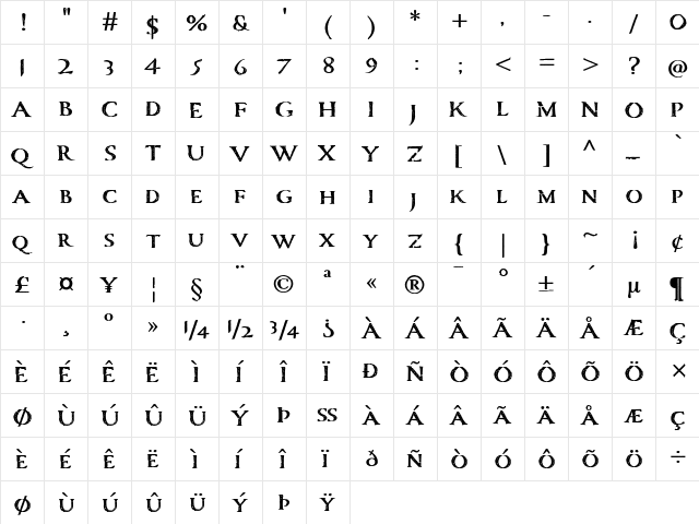 Carta Marina Bold Bold  glyph index