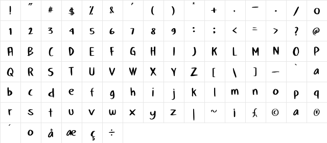 The Beelly Regular  glyph index