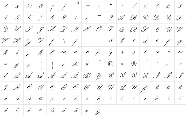 Englische Schreibschrift 2 BQ Regular  glyph index
