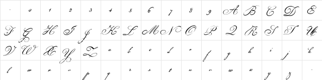 Champignon script Regular  glyph index