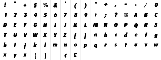Isomar Display SSi Italic  glyph index