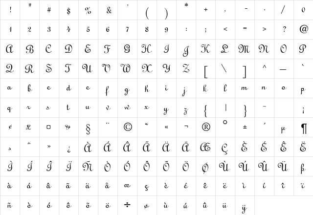 LinusDB Normal  glyph index