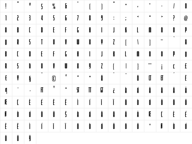 MorganTw1 Regular  glyph index