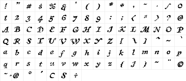 CCTreasureTroveDecayed Italic  glyph index