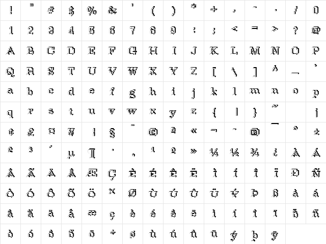 DTCRoughM35 Regular  glyph index