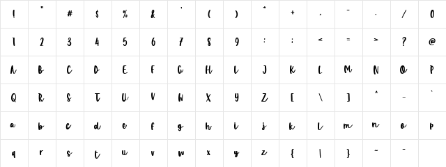 Butter Tropical Script Demo Ver Regular  glyph index