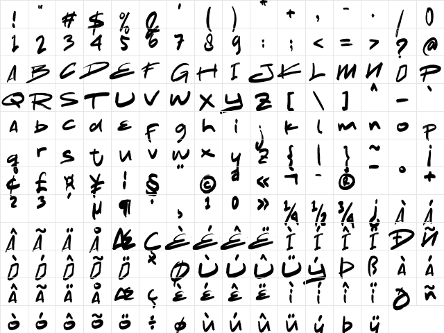 The Spooky Night Regular  glyph index