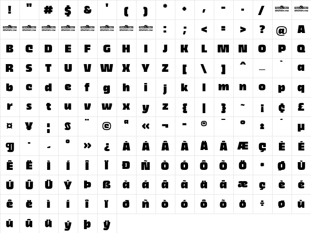 Thicker Trial Black Upright  glyph index