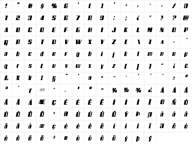 Galactic Storm Condensed Italic Condensed Italic  glyph index
