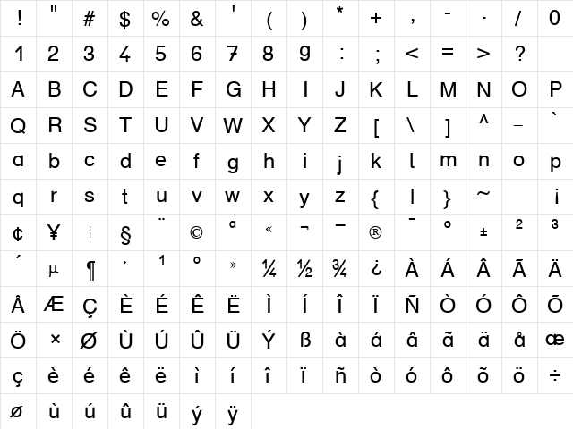 Druckschrift DB Normal  glyph index