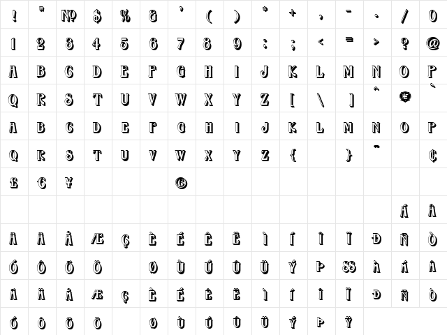 LHF Havana SHADOW Regular  glyph index