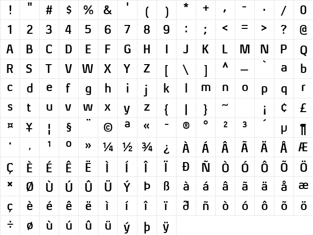 Xenu Bold  glyph index