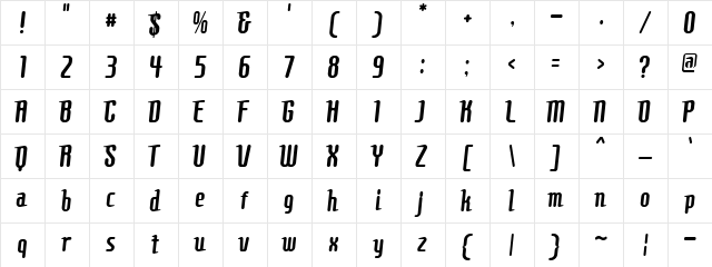 Comons Regular  glyph index