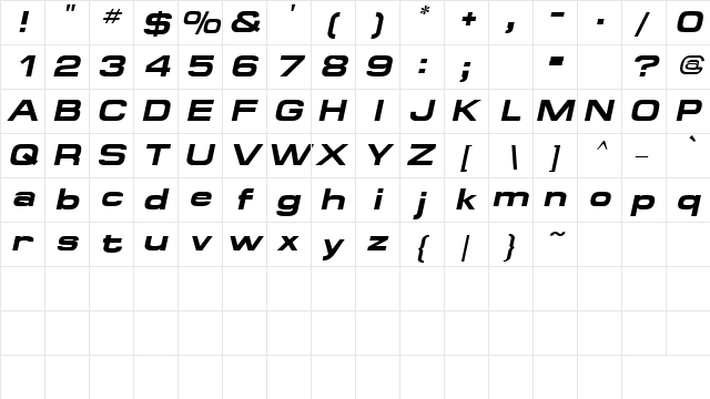 SpaceOutBold Italic  glyph index