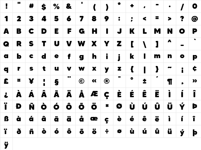 MADE Tommy Soft Black  glyph index