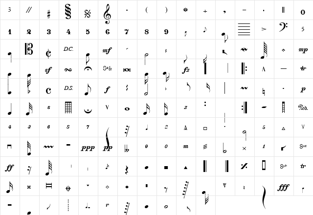 Composer Regular  glyph index