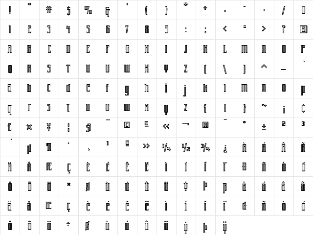 FarrierICG Inline  glyph index