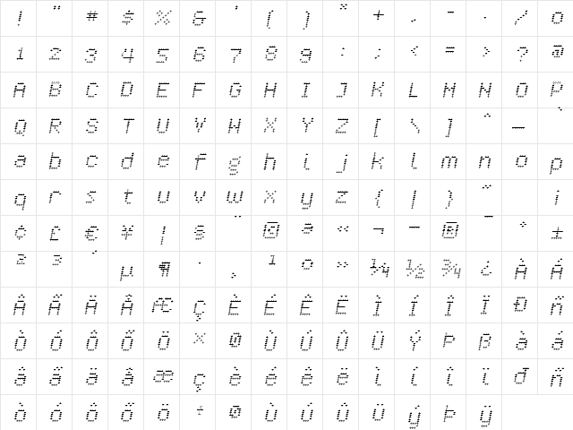 Crossover LightOblique  glyph index
