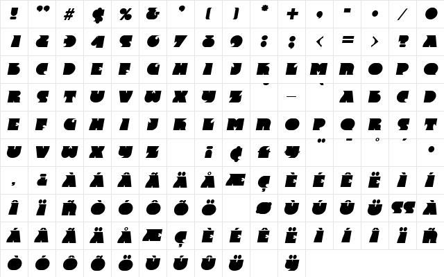 Big Moma SF Italic  glyph index