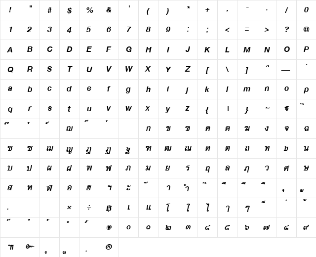 PSL-Text Bold Italic  glyph index