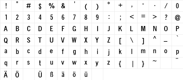QuickType II Condensed Bold  glyph index