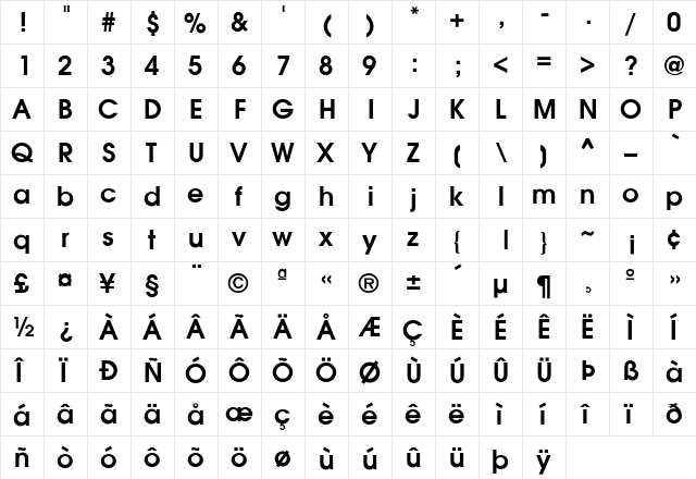 Noveau Riche-Demi Regular  glyph index