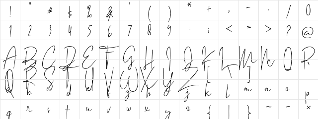 Sign me! Regular  glyph index