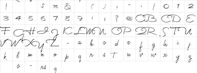 Monika 'Engraved' Italic  glyph index