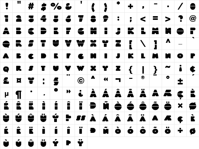 LTBlackWhiteLaser Black  glyph index