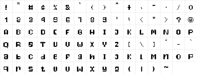 Pixelfy Regular  glyph index