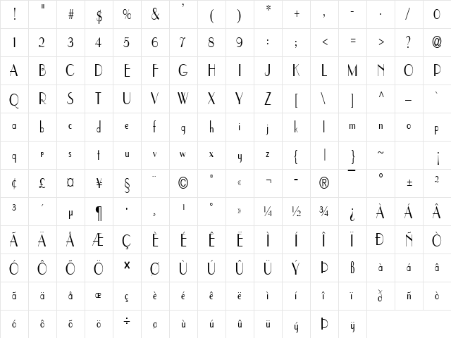 ElyseeCondensed Normal  glyph index