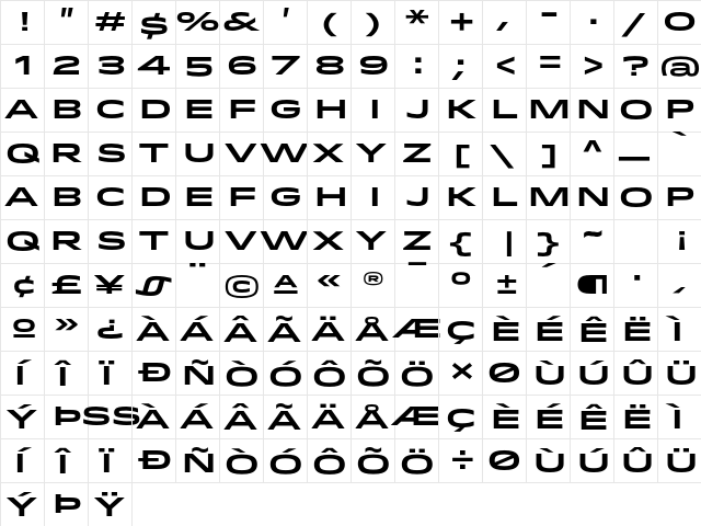 Idlewild Bold  glyph index