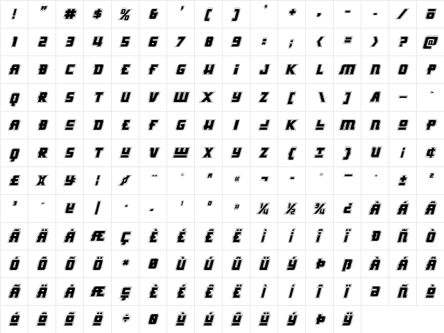 Hong Kong Hustle Academy Italic Italic  glyph index