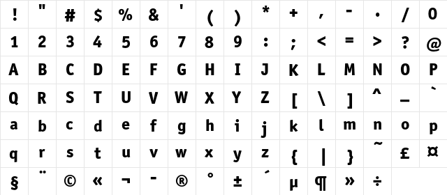 OfficinaSansExtraBoldC Regular  glyph index