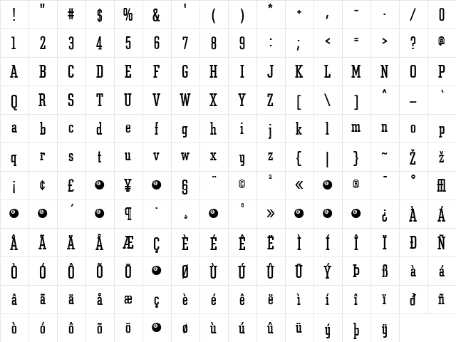 Constructa Regular  glyph index