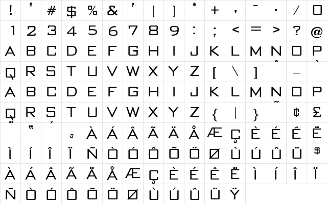 OPTIBankGothic Medium  glyph index