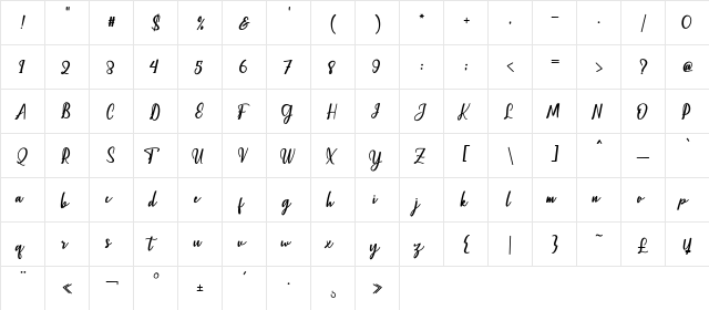 Christopher Script Regular  glyph index