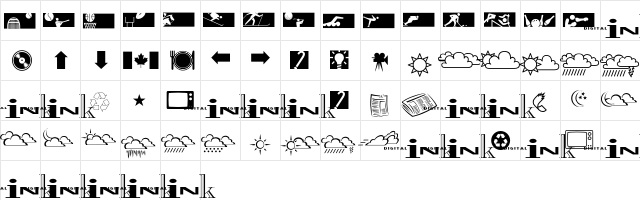 InkFontDingbats Regular  glyph index
