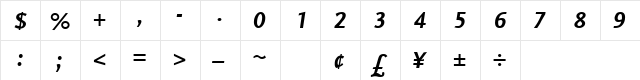 ScalaSanFigBolIta Regular  glyph index