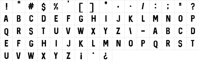 Sequel Regular  glyph index