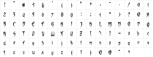 CCDeadMansChest Regular  glyph index