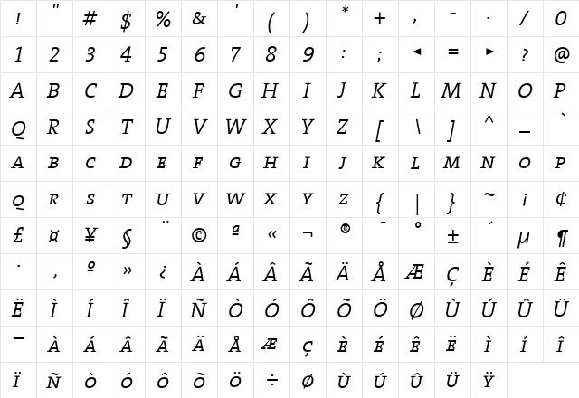 The Serif Semi Light- Regular  glyph index