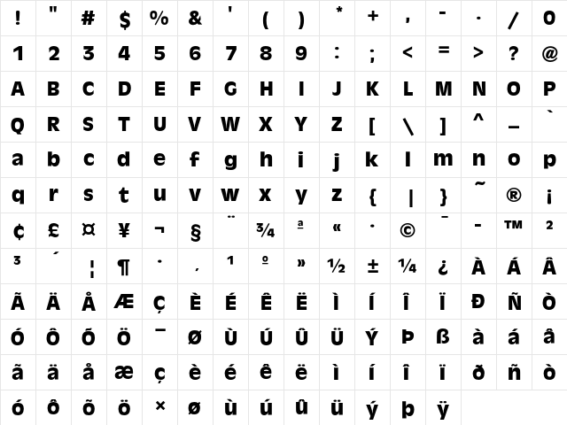 Antique Olive T Bold  glyph index