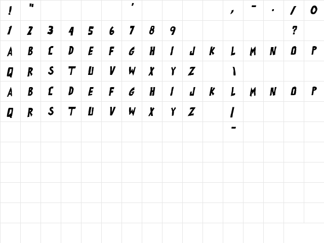 all exes must die! Bold Italic  glyph index