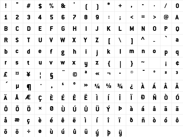 ConduitITCStd ExtraBold  glyph index
