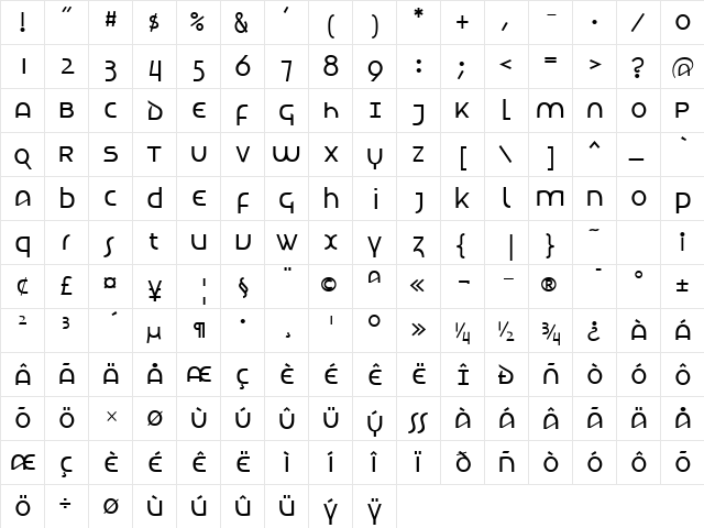 Letunical Normal  glyph index
