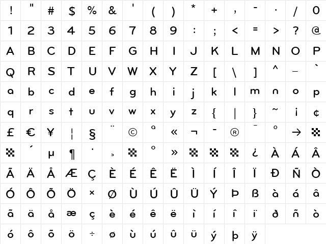 Bryant Regular  glyph index