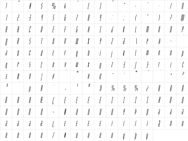 Phantacon Expanded Italic Expanded Italic  glyph index