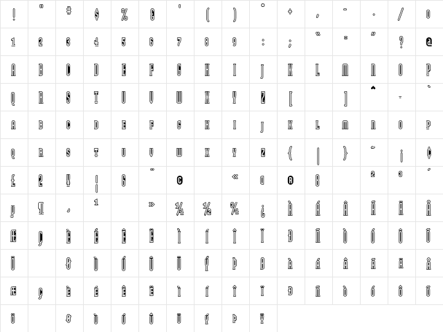 ModulaOutlinedSmallCaps Outlined Small Caps  glyph index